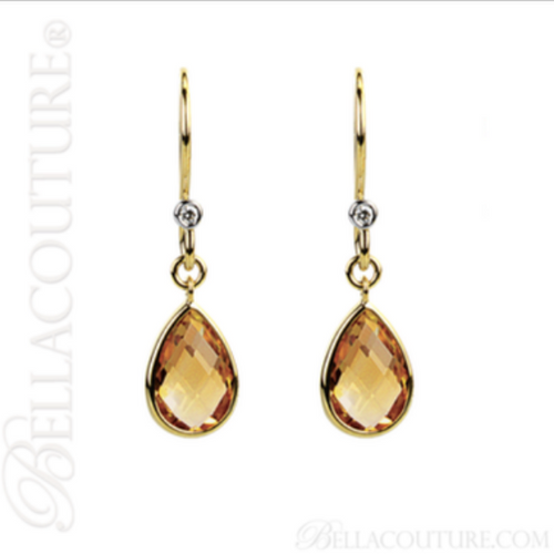 (NEW) BELLA COUTURE MINDI FINE DIAMOND CITRINE 14K YELLOW GOLD DANGLE DROP EARRINGS