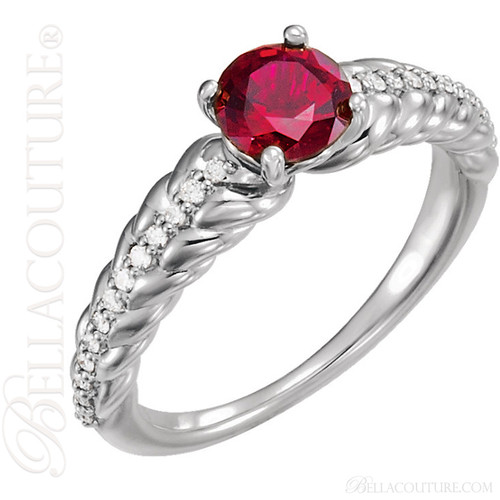 (NEW) BELLA COUTURE® ANALICIA Fine 1/8CTW Diamond Mozambique Garnet 14K White Gold Ring