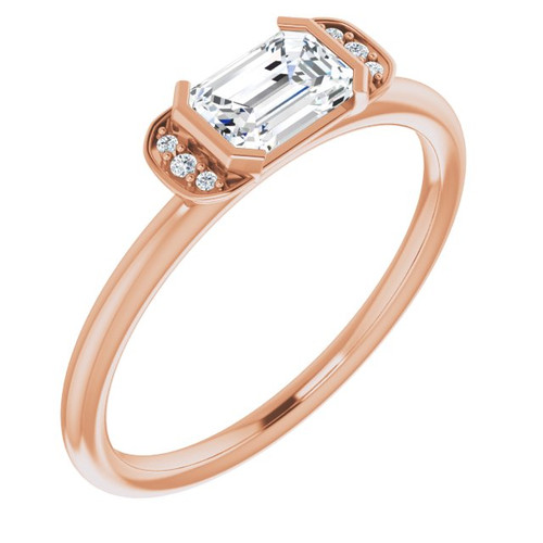 (NEW) BELLA COUTURE LeORA Fine Elegant Diamond Baguette Emerald Cut Genuine White Sapphire Gemstone 14K Rose Gold Ring