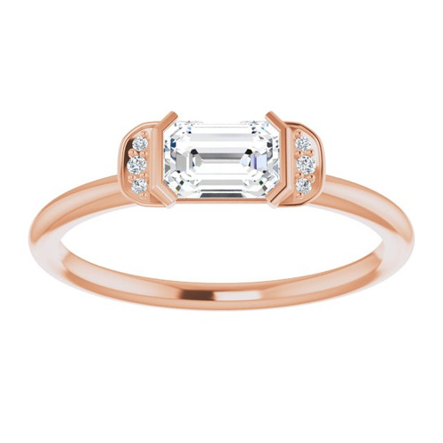 (NEW) BELLA COUTURE LeORA Fine Elegant Diamond Baguette Emerald Cut Genuine White Sapphire Gemstone 14K Rose Gold Ring