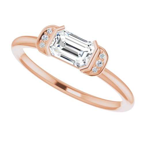 (NEW) BELLA COUTURE LeORA Fine Elegant Diamond Baguette Emerald Cut Genuine White Sapphire Gemstone 14K Rose Gold Ring