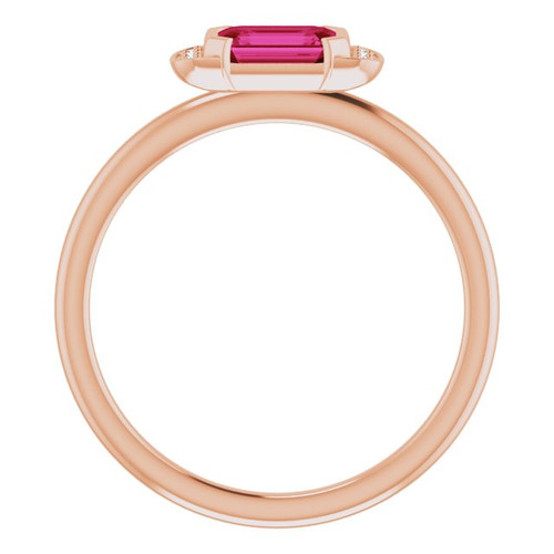 (NEW) BELLA COUTURE LeORA Fine Elegant Diamond Baguette Emerald Cut Ruby Gemstone 14K Rose Gold Ring
