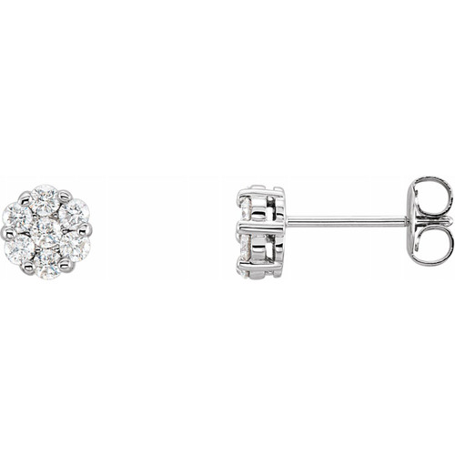 (NEW) BELLA COUTURE® FALLINA 1/2 CT DIAMOND CLUSTER 14K WHITE GOLD PAVE HALO EARRINGS