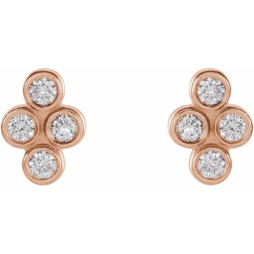(NEW) BELLA COUTURE® DELILA 1/10 CT DIAMOND SQUARE CLUSTER 14K ROSE GOLD PAVE HALO EARRINGS