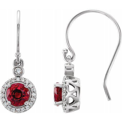 (NEW) BELLA COUTURE PARIS FINE DIAMOND RUBY 14K WHITE GOLD DANGLE DROP EARRINGS
