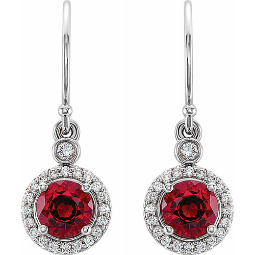 (NEW) BELLA COUTURE PARIS FINE DIAMOND RUBY 14K WHITE GOLD DANGLE DROP EARRINGS