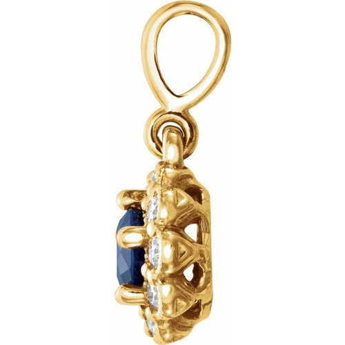 (NEW) BELLA COUTURE BELLA Fine Elegant Diamond Natural Blue Sapphire Gemstone Halo 14K Yellow Gold Dangle Drop Pendant