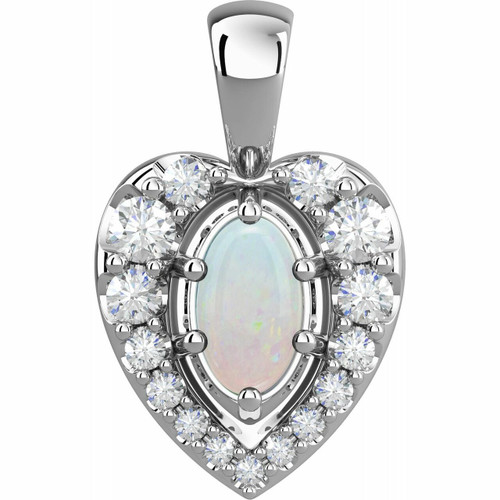 (NEW) BELLA COUTURE Lura Heart Fine Diamond Opal Cabochon 14K Platinum Gold Dangle Drop Pendant