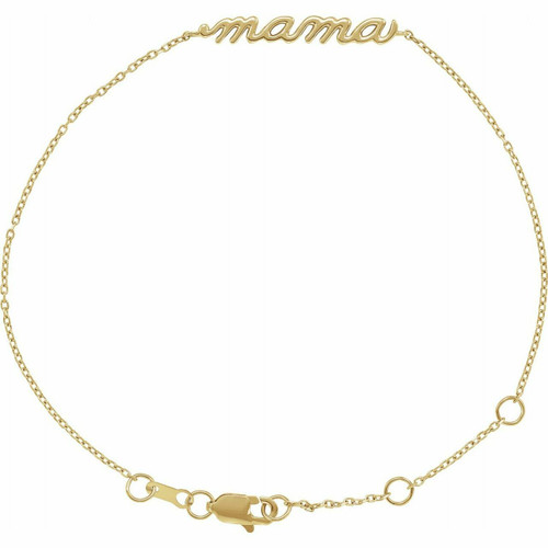 (NEW) BELLA COUTURE Family & Friends Collection Mama 14K Yellow Gold Script Chain Bracelet (7.5", 7", 6.5" Adjustable Length)