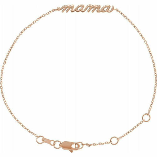 (NEW) BELLA COUTURE Family & Friends Collection Mama 14K Rose Gold Script Chain Bracelet (7.5", 7", 6.5" Adjustable Length)