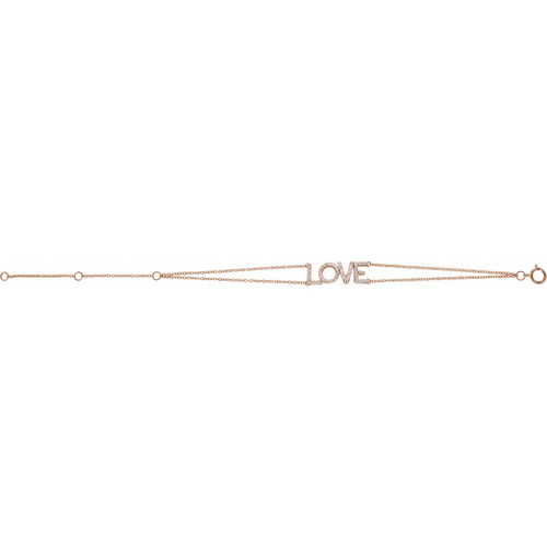 (NEW) BELLA COUTURE LOVE Graduated 1/3 CT Diamond 14K Rose Gold Script Charm Double Chain Bracelet (7.5", 7", 6.5" Adjustable Length)