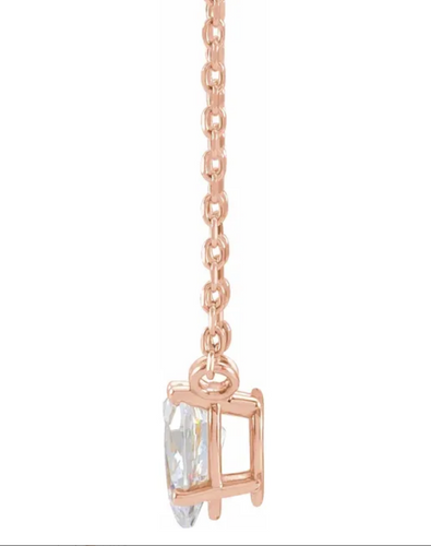 (NEW) BELLA COUTURE Solaria Solitaire Fine Diamond 14K Rose Gold Dangle Drop Pendant Chain Necklace (18", 16", Adjustable Length)