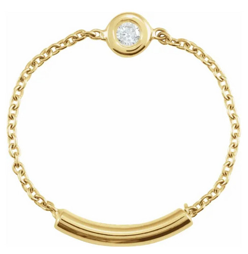 (NEW) BELLA COUTURE HOLLYWOOD Fine Diamond Bezel Set 14K Yellow Gold Chain Ring Band (.10CT. TW.)