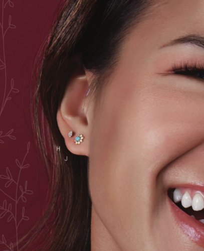 (NEW) BELLA COUTURE® ELLABETTA PETITE DIAMOND CLUSTER AAA+ NATURAL SLEEPING BEAUTY TURQUOISE 14K WHITE GOLD EARRINGS (1/8 CT. TW.)