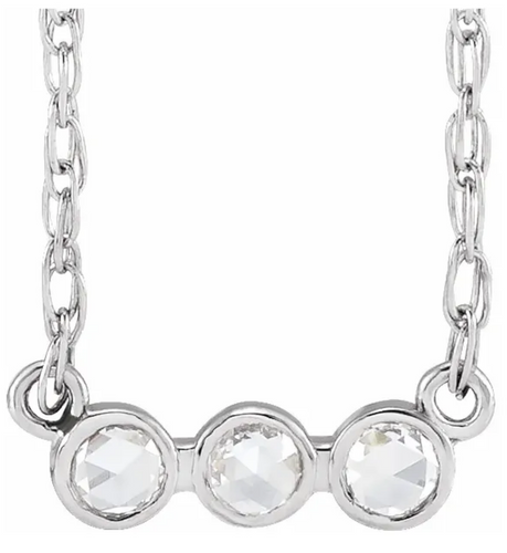 (NEW) BELLA COUTURE VICTORIANA Antique Rose Cut .06 Diamond 14K White Gold Pendant Chain Necklace 18"