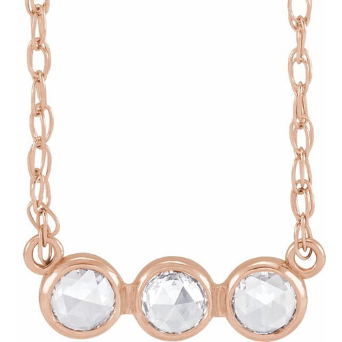 (NEW) BELLA COUTURE VICTORIANA Antique Rose Cut 1/5 CT Diamond 14K Rose Gold Pendant Chain Necklace 18"