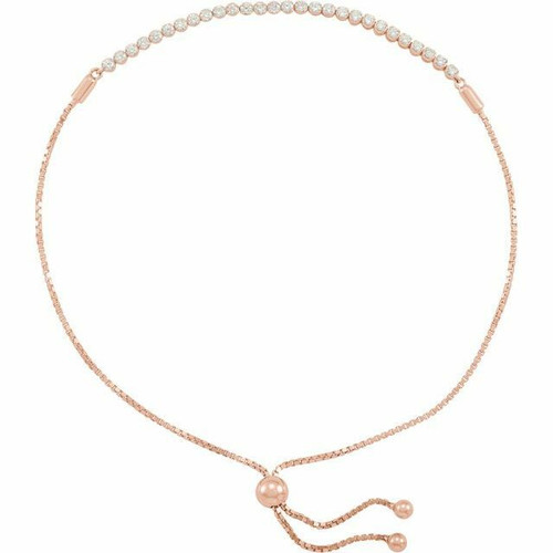 (NEW) BELLA COUTURE BOLLERA 1/2 CT Diamond 14K Yellow Gold Tassel Bolo Chain Bracelet (7.5", 8", 9" Adjustable Length)