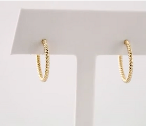 (NEW) BELLA COUTURE® TARA TWISTED HOOP 14K YELLOW GOLD POST EARRINGS (17MM)