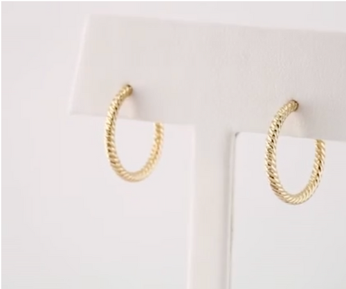 (NEW) BELLA COUTURE® TARA TWISTED HOOP 14K YELLOW GOLD POST EARRINGS (17MM)