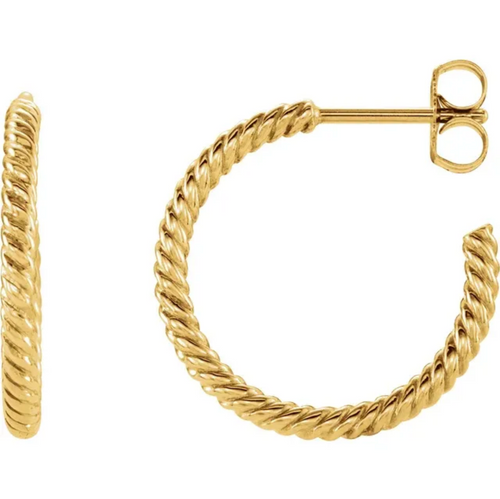 (NEW) BELLA COUTURE® TARA TWISTED HOOP 14K YELLOW GOLD POST EARRINGS (17MM)
