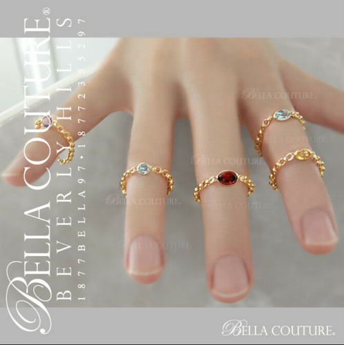 (NEW) BELLA COUTURE ® ROMANTICA OVAL PERIDOT 14K YELLOW GOLD GEMSTONE CHAIN RING