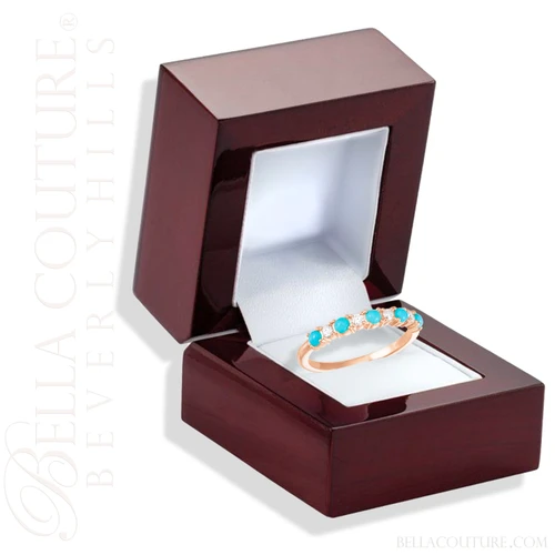(NEW) BELLA COUTURE® ARIA 14K ROSE GOLD CABOCHON NATURAL SLEEPING BEAUTY TURQUOISE PAVE' DIAMOND RING BAND (1/8CT. TW.)