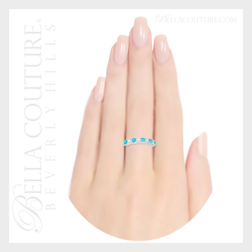(NEW) BELLA COUTURE® ARIA 14K WHITE GOLD NATURAL SLEEPING BEAUTY TURQUOISE PAVE' DIAMOND RING BAND (1/8CT. TW.)