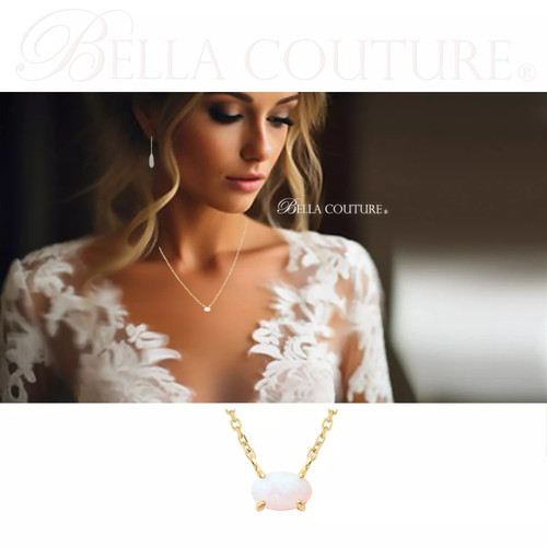 (NEW) BELLA COUTURE® 2" OPAL DREAMS Natural White Opal 14K Yellow Gold Teardrop Dangle Drop Earrings