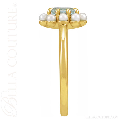 (NEW) BELLA COUTURE® ALEXANDRIA Oval Natural Aquamarine Pearl 14K Yellow Gold Ring Band