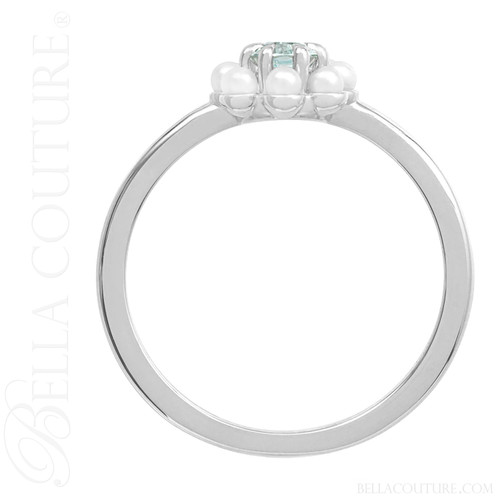 (NEW) BELLA COUTURE® ALEXANDRIA Oval Natural Aquamarine Pearl 14K White Gold Ring Band