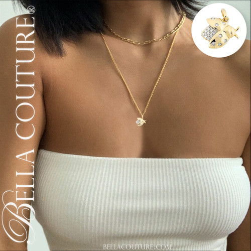 (NEW) BELLA COUTURE LUCKY LADYBUG Diamond 14K Yellow Gold Dangle Drop Charm Pendant (12MM)