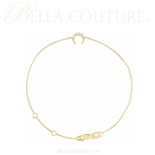 (NEW) BELLA COUTURE® ELEGANTE 14K Yellow Gold 7 Diamond Crescent Moon Link Chain Bracelet (6.5, 7, 7.5" inch)