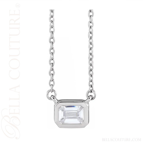 (NEW) BELLA COUTURE® CRISSA 14K White Gold Solitaire Baguette 1/2CT Diamond Link Chain Necklace (18", 16" Adjustable)