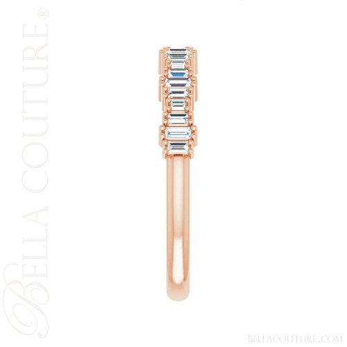(NEW) ZARAA ART DECO White Topaz Petite Baguette 14K Rose Gold Ring Band