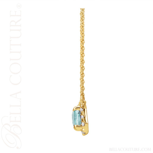 (NEW) BELLA COUTURE® BAYLIE 14K Yellow Gold Solitaire Baguette 7MM x 5 MM Aquamarine Link Chain Necklace (18")
