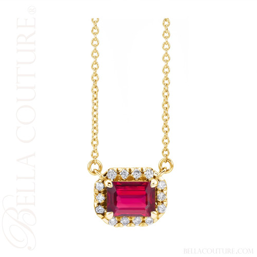(NEW) BELLA COUTURE® BAYLIE 14K Yellow Gold Solitaire Baguette Ruby Link Chain Necklace (18")