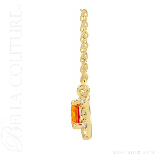(NEW) BELLA COUTURE® BAYLIE 14K Yellow Gold Solitaire Baguette 7MM x 5MM Citrine Link Chain Necklace (18")