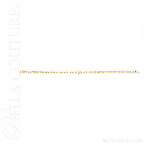 (NEW) BELLA COUTURE® CALI 14K Yellow Gold 4MM Diamond Curb Link Chain Bracelet (7" inch)