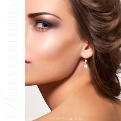 (NEW) BELLA COUTURE® MALISA AKOYA PEARL DIAMOND 14K WHITE GOLD DANGLE DROP LEVERBACK EARRINGS (1/5 CT. TW.)