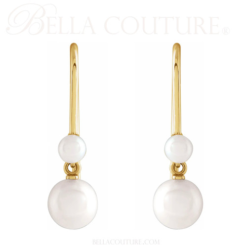 (NEW) BELLA COUTURE® PETRA FRESHWATER PEARL 14K YELLOW GOLD DANGLE DROP FRENCH HOOK EARRINGS