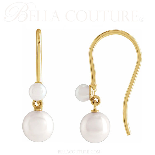 (NEW) BELLA COUTURE® PETRA FRESHWATER PEARL 14K YELLOW GOLD DANGLE DROP FRENCH HOOK EARRINGS