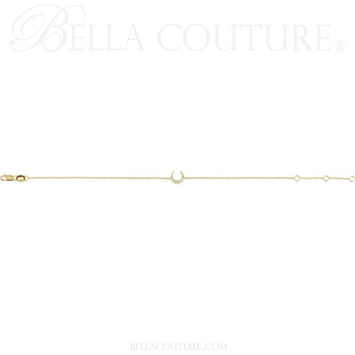 (NEW) BELLA COUTURE® ELEGANTE 14K Rose Gold 7 Diamond Crescent Moon Link Chain Bracelet (6.5, 7, 7.5" inch)