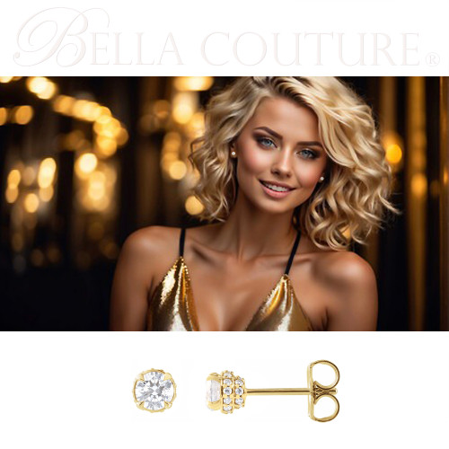 (NEW) BELLA COUTURE® GRACE HALO 3/4 CTW DIAMOND 14K YELLOW GOLD POST EARRINGS (4MM)