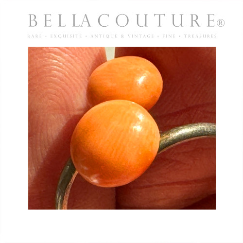 SOLD! - (ANTIQUE) RARE VICTORIAN STERLINGS SILVER SALMON CORAL BYPASS RING (ADJUSTABLE 6 7 8 9 10)