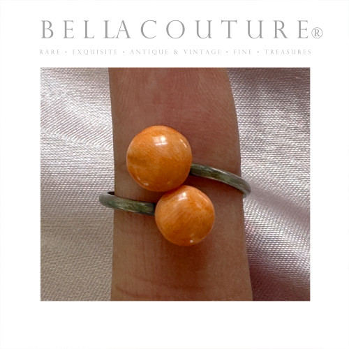 SOLD! - (ANTIQUE) RARE VICTORIAN STERLINGS SILVER SALMON CORAL BYPASS RING (ADJUSTABLE 6 7 8 9 10)