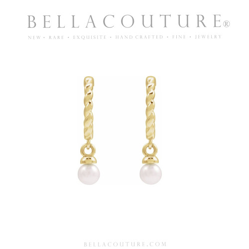(NEW) BELLA COUTURE® LUNNA FRESHWATER PEARL 14K YELLOW GOLD ROPE DANGLE DROP POST EARRINGS