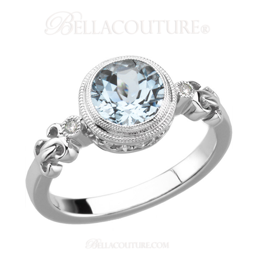 (NEW)BELLA COUTURE Fine Aquamarine Gemstone & Diamond 14k White Gold Filigree Dangle Drop Earrings