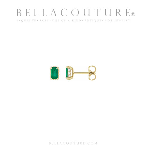 (NEW) BELLA COUTURE® ISABELLA NATURAL DIAMOND EMERALD 14K YELLOW GOLD POST EARRINGS (6.5MM x 4MM)
