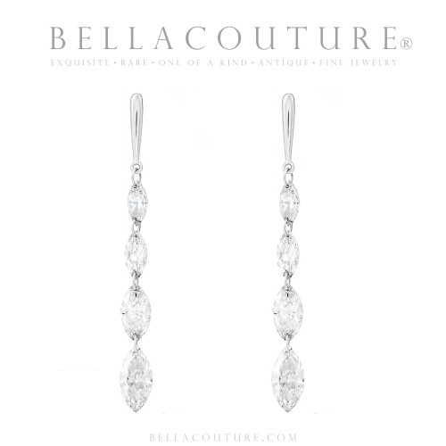 (NEW) BELLA COUTURE® MONROE MARQUISE 1.5 CT DIAMOND 14K WHITE GOLD DANGLE DROP POST EARRINGS (37MM x 3.5MM)