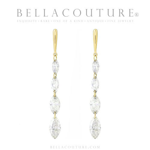 (NEW) BELLA COUTURE® MONROE 1.5 CT DIAMOND 14K YELLOW GOLD DANGLE DROP POST EARRINGS (37MM x 3.5MM)